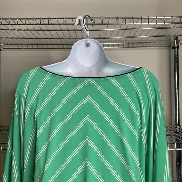 Susan Graver Womens Green Chevron Liquid Knit Dolman Sleeve Top Size 2X Stretchy - Picture 9 of 10